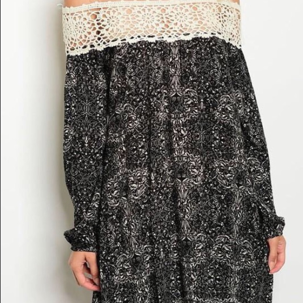 Black & Ivory Off Shoulder Dress